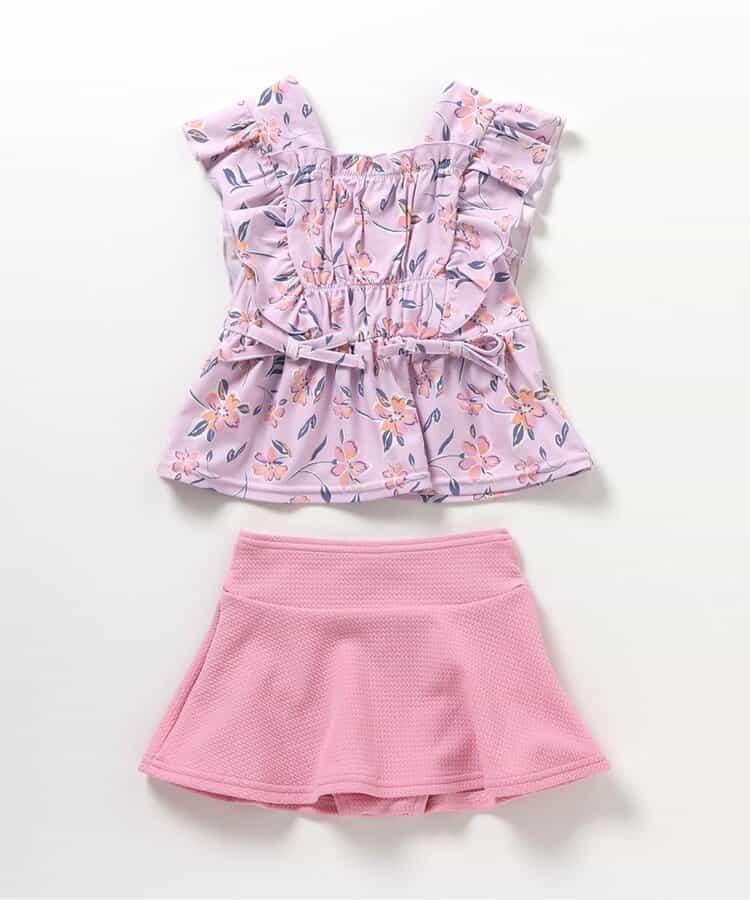 檸檬·花紋收褶分體泳衣