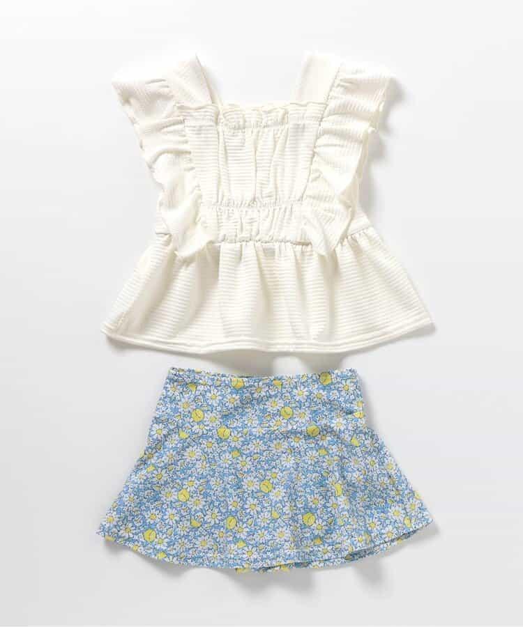 檸檬·花紋收褶分體泳衣