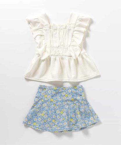 檸檬·花紋收褶分體泳衣