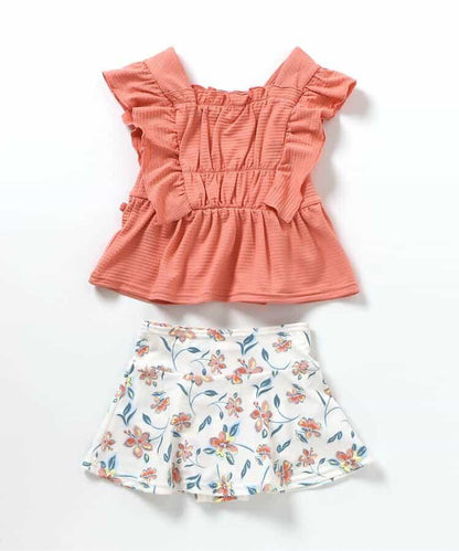 檸檬·花紋收褶分體泳衣