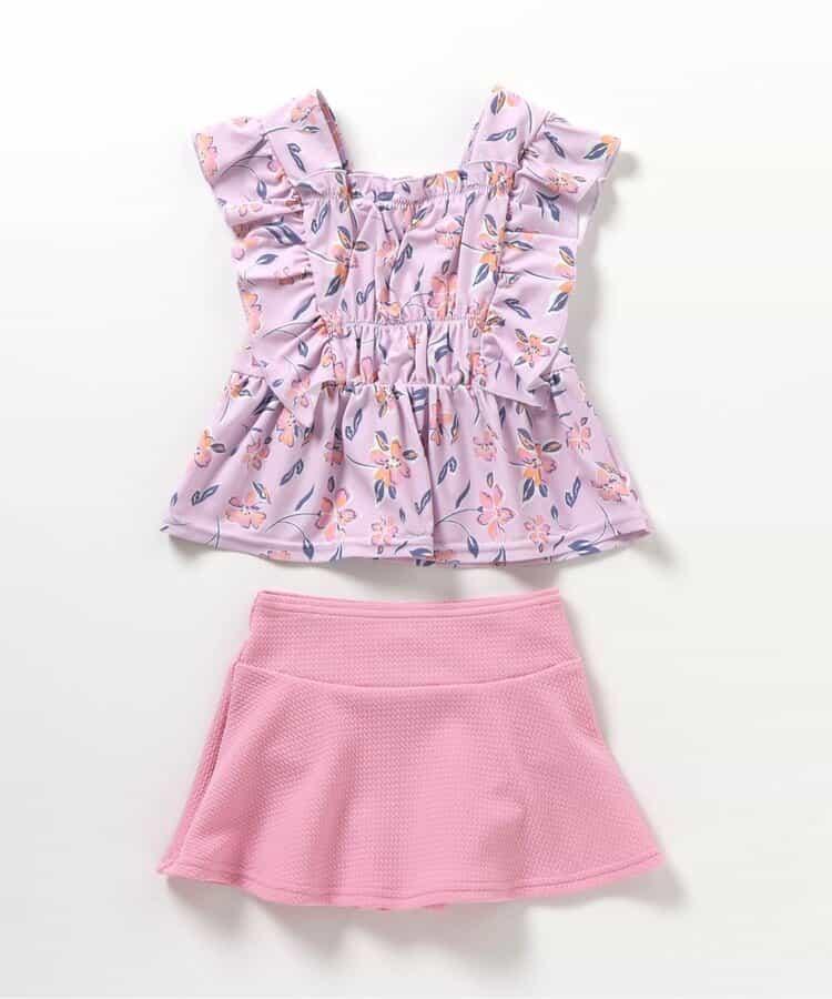 檸檬·花紋收褶分體泳衣