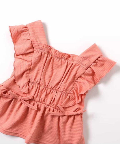 檸檬·花紋收褶分體泳衣