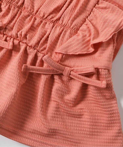 檸檬·花紋收褶分體泳衣