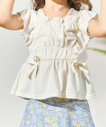 檸檬·花紋收褶分體泳衣