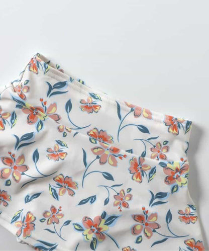 檸檬·花紋收褶分體泳衣