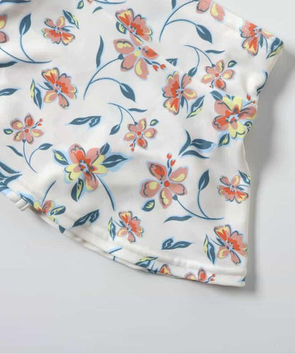 檸檬·花紋收褶分體泳衣