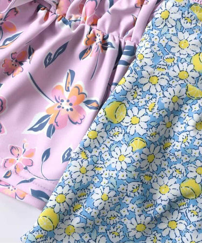 檸檬·花紋收褶分體泳衣