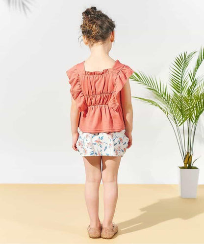 檸檬·花紋收褶分體泳衣