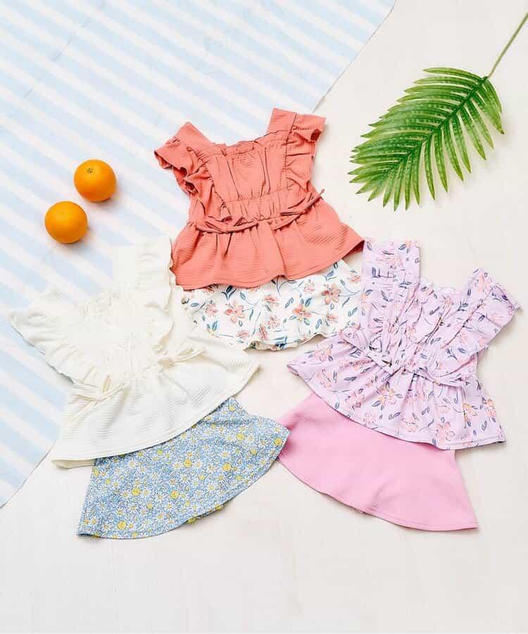 檸檬·花紋收褶分體泳衣