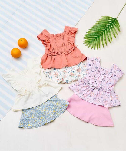 檸檬·花紋收褶分體泳衣