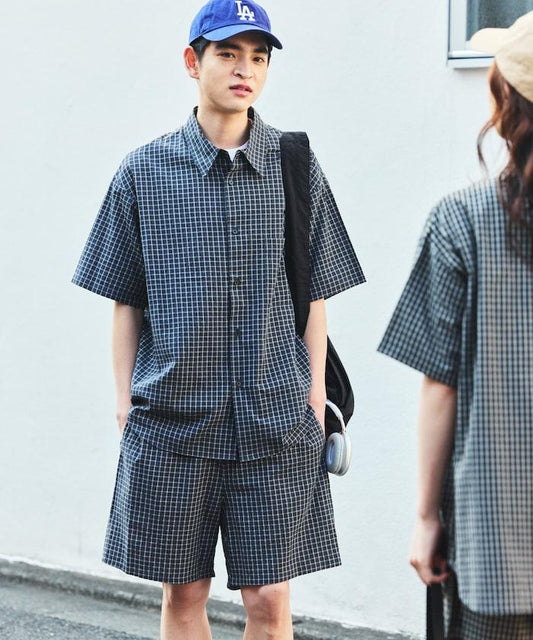 Relax Fit 舒適寬鬆格紋套裝/常規領襯衫/休閒短褲