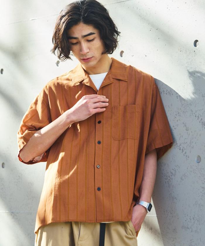 Relax Fit 舒適寬鬆 陰影條紋 開領 襯衫 【限定推出】
