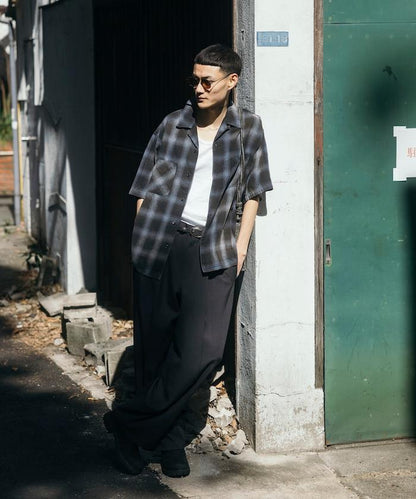 磨邊處理 開領 漸變格子襯衫 短袖