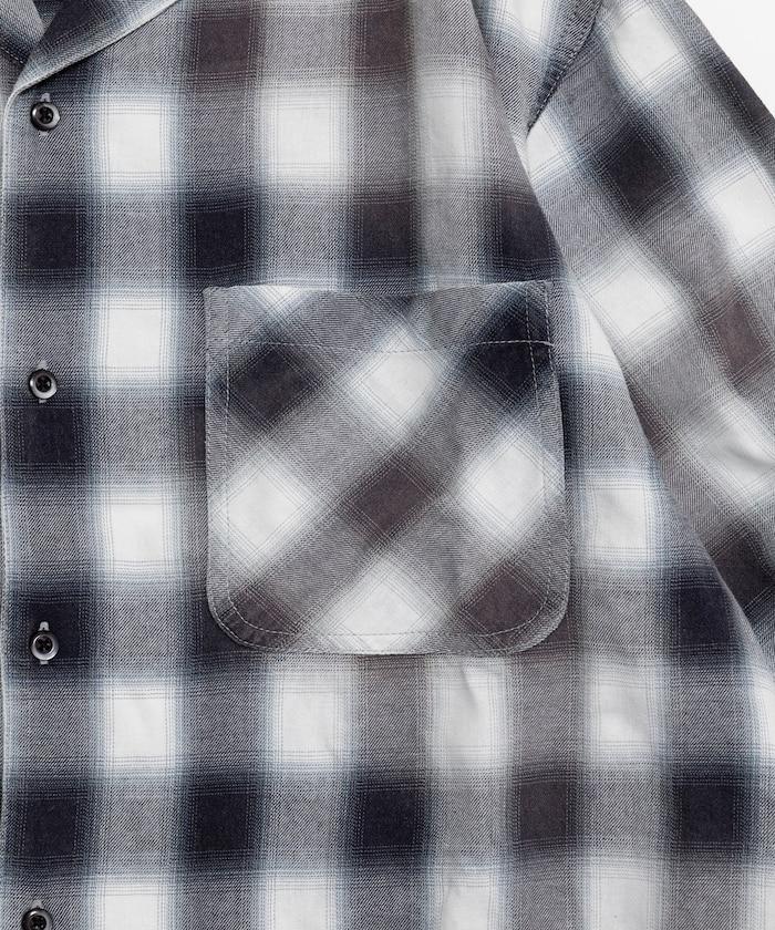 磨邊處理 開領 漸變格子襯衫 短袖