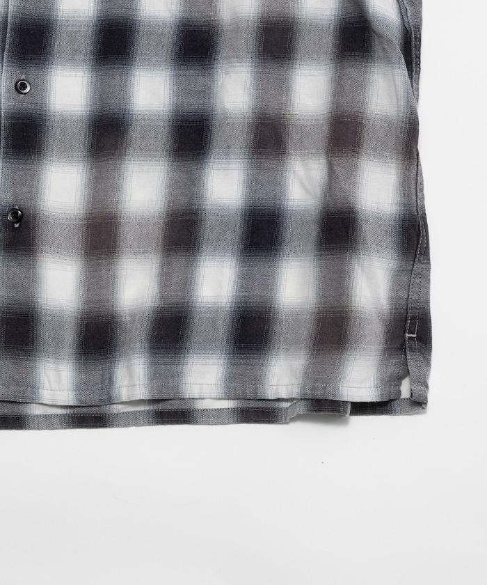 磨邊處理 開領 漸變格子襯衫 短袖