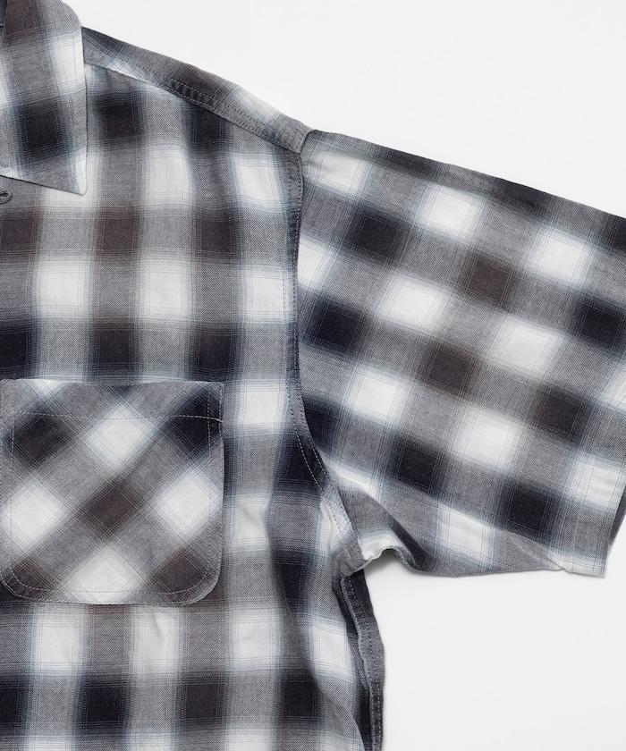 磨邊處理 開領 漸變格子襯衫 短袖