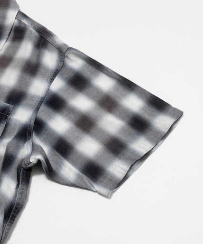 磨邊處理 開領 漸變格子襯衫 短袖