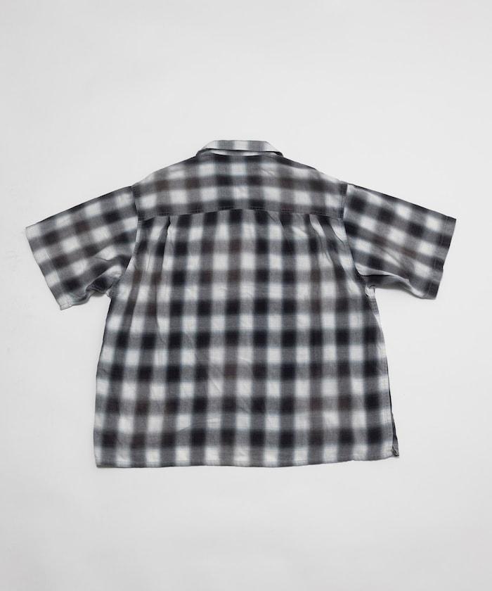 磨邊處理 開領 漸變格子襯衫 短袖