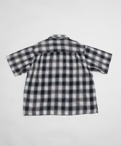 磨邊處理 開領 漸變格子襯衫 短袖