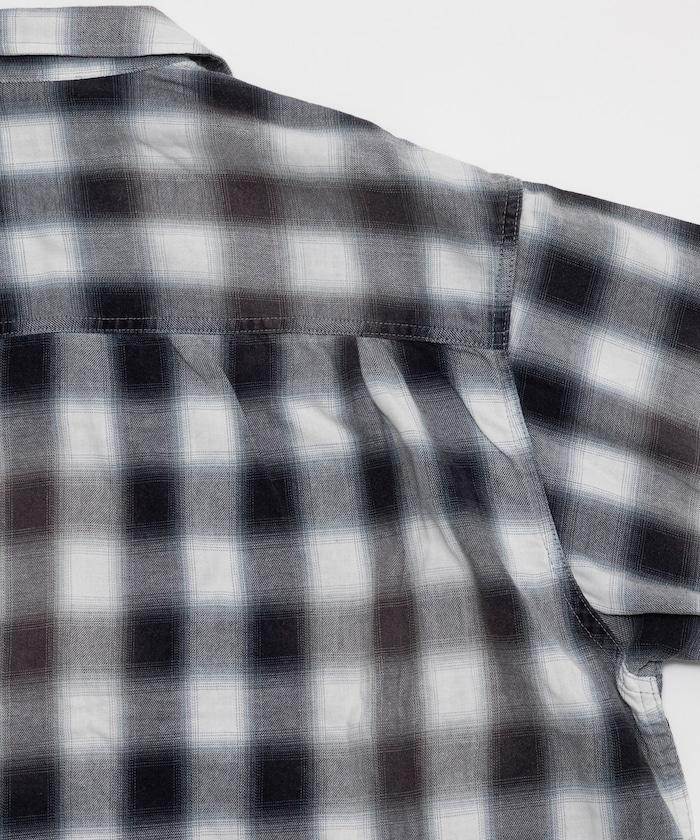 磨邊處理 開領 漸變格子襯衫 短袖