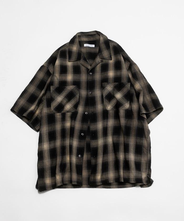 磨邊處理 開領 漸變格子襯衫 短袖