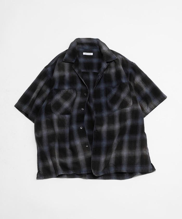 磨邊處理 開領 漸變格子襯衫 短袖