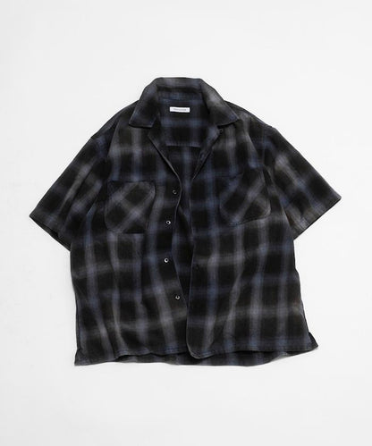 磨邊處理 開領 漸變格子襯衫 短袖