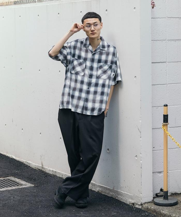 磨邊處理 開領 漸變格子襯衫 短袖