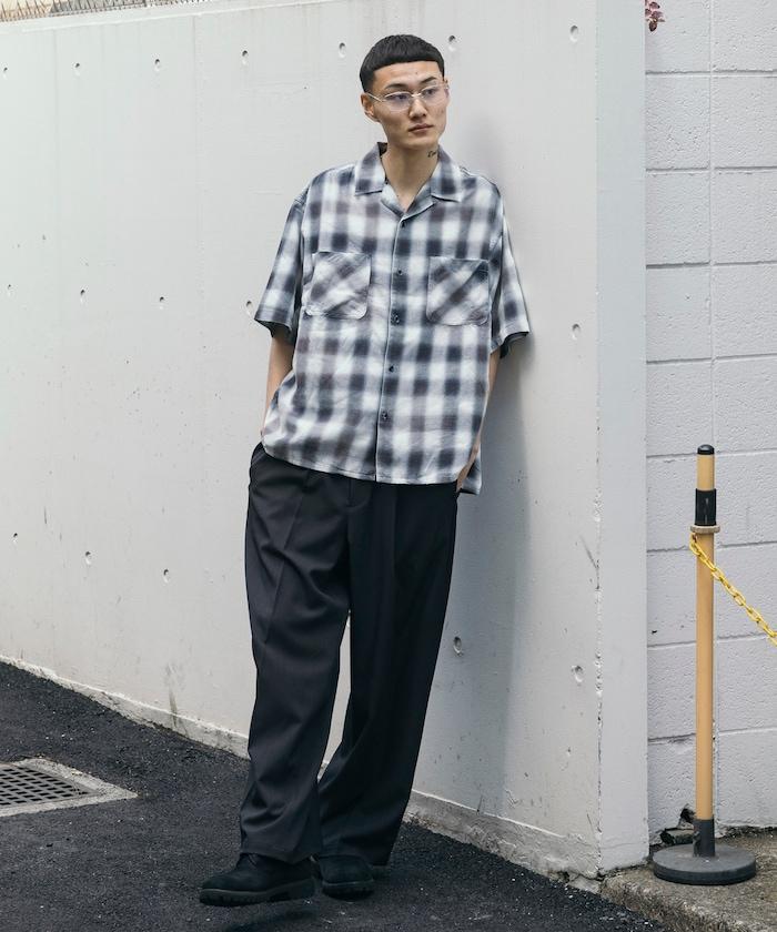 磨邊處理 開領 漸變格子襯衫 短袖