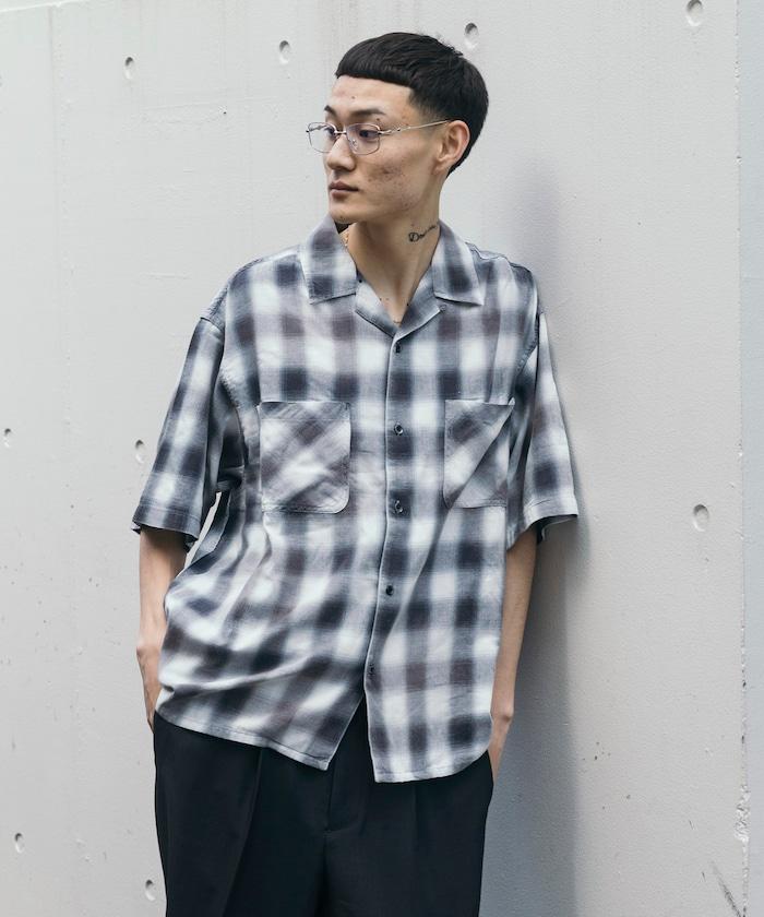 磨邊處理 開領 漸變格子襯衫 短袖