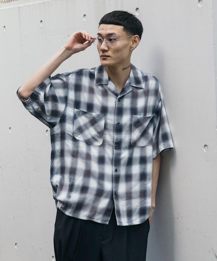 磨邊處理 開領 漸變格子襯衫 短袖