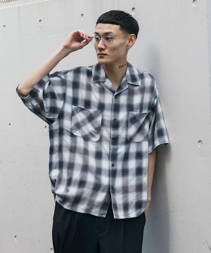 磨邊處理 開領 漸變格子襯衫 短袖