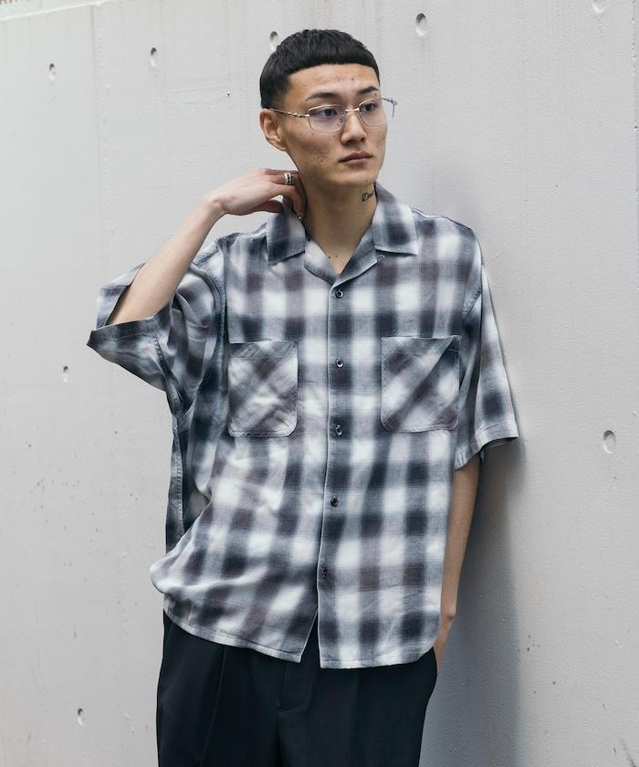 磨邊處理 開領 漸變格子襯衫 短袖