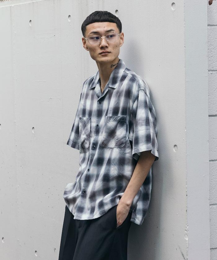 磨邊處理 開領 漸變格子襯衫 短袖