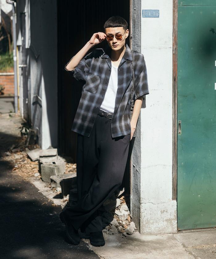 磨邊處理 開領 漸變格子襯衫 短袖