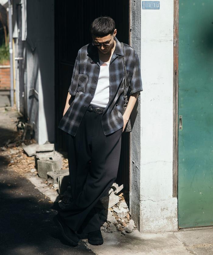 磨邊處理 開領 漸變格子襯衫 短袖