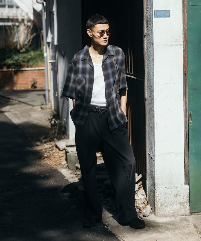 磨邊處理 開領 漸變格子襯衫 短袖