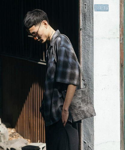 磨邊處理 開領 漸變格子襯衫 短袖