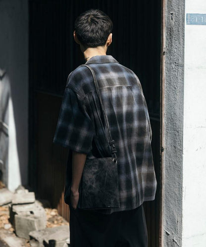 磨邊處理 開領 漸變格子襯衫 短袖