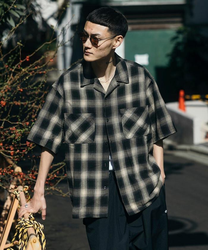 磨邊處理 開領 漸變格子襯衫 短袖