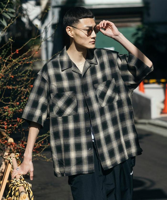 磨邊處理 開領 漸變格子襯衫 短袖