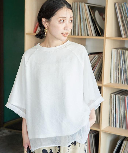 歐根紗×T恤 疊穿 拉格朗短袖T恤