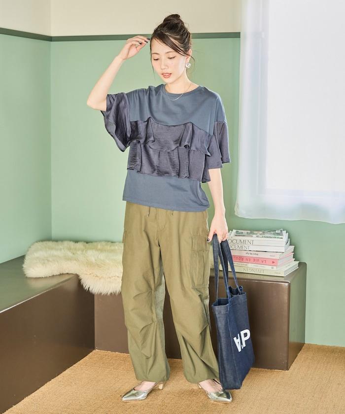 胸衣風 鋪層 褶邊 短袖 上衣
