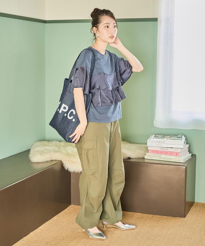 胸衣風 鋪層 褶邊 短袖 上衣