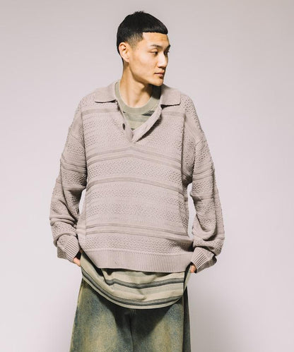 傳統條紋領口針織衫