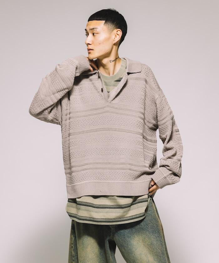傳統條紋領口針織衫