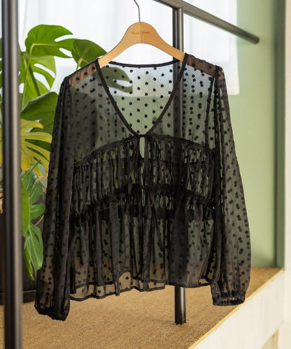 花卉刺繡透視蕾絲襯衫