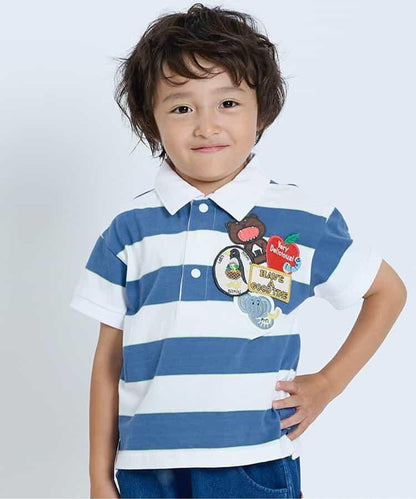 帶有許多繡章的條紋Polo衫