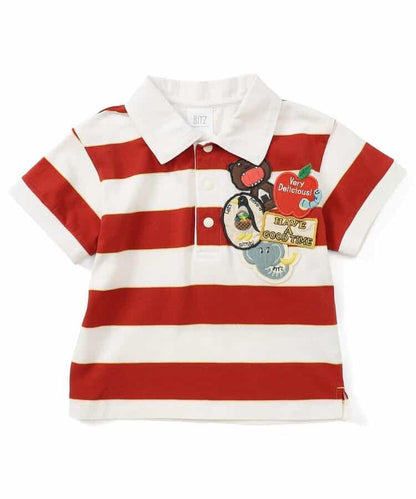 帶有許多繡章的條紋Polo衫