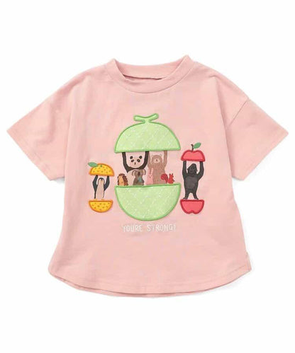 水果和蔬菜標誌刺繡＆強勁動物印花T恤